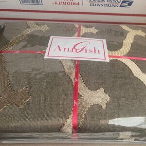 $2,063! NWT Ann Gish Scallop Embroidery Linen Grey Gold KING Duvet Cover ONLY